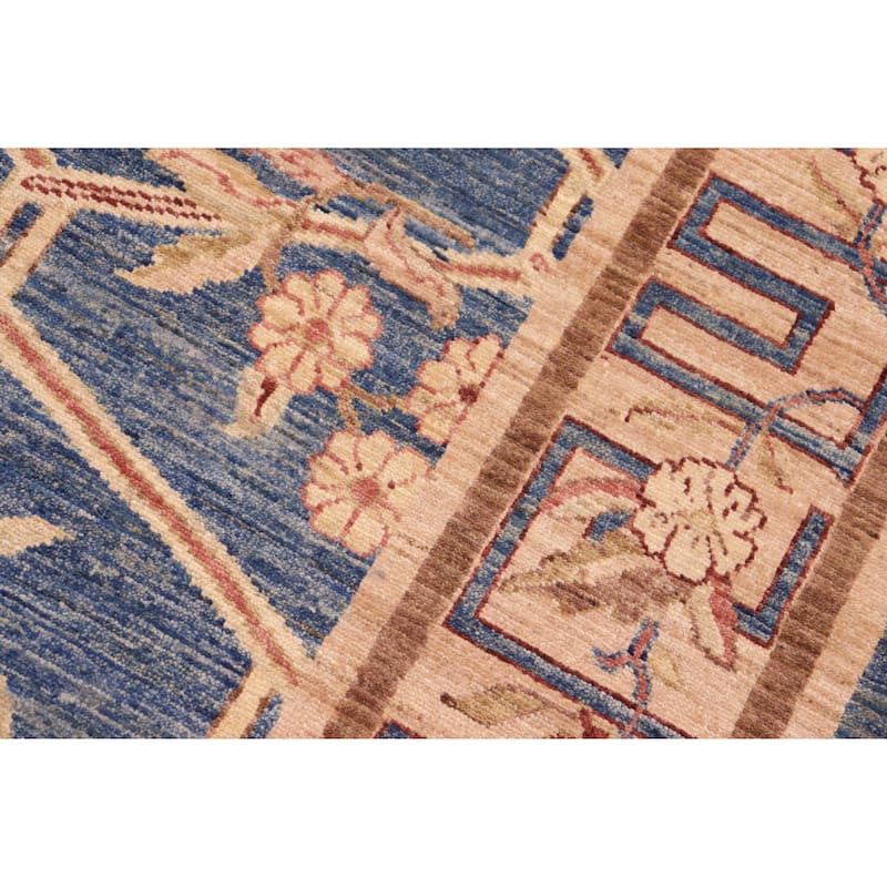 Hexagonal Trellis Floral Hand-Knotted Wool Area Rug