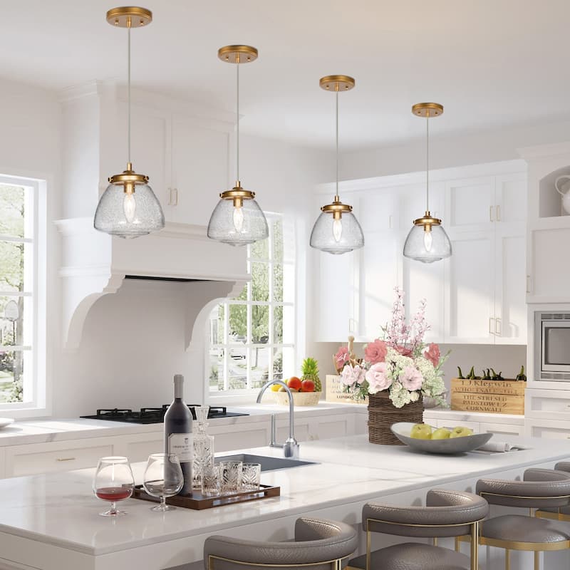 Modern Seeded Glass Mini Pendant Lights Brass Gold Kitchen Island Ceiling Lights - D6.5" * H7" - Globe