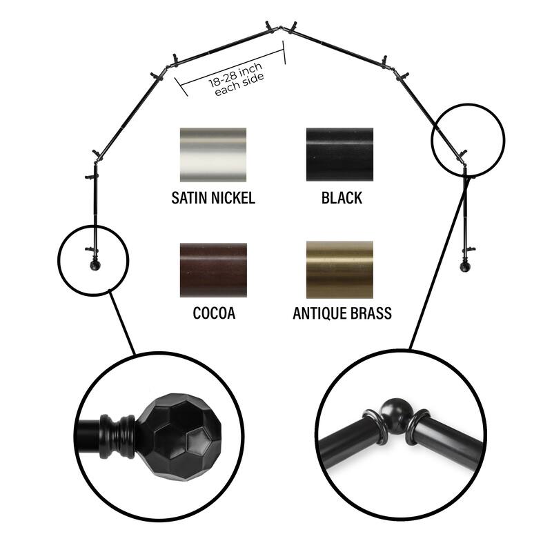 InStyleDesign 13/16" Finley 6-Sided Bay Window Curtain Rod (18-28 inch each side) - Black