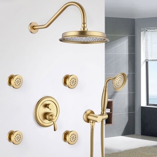 Vanityfair Antique Shower Sets, Complete Wall Mounted 9 inch Rain Head with Handheld Shower and Body Jets