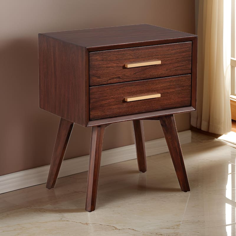 25 Inch 2 Drawer Wooden Nightstand with Bar Pulls, Brown