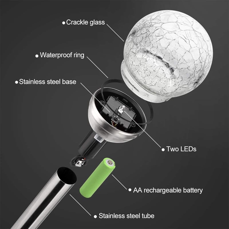 Soltoostar Solar 3 Pack Crackled Glass Ball LED Ligjht