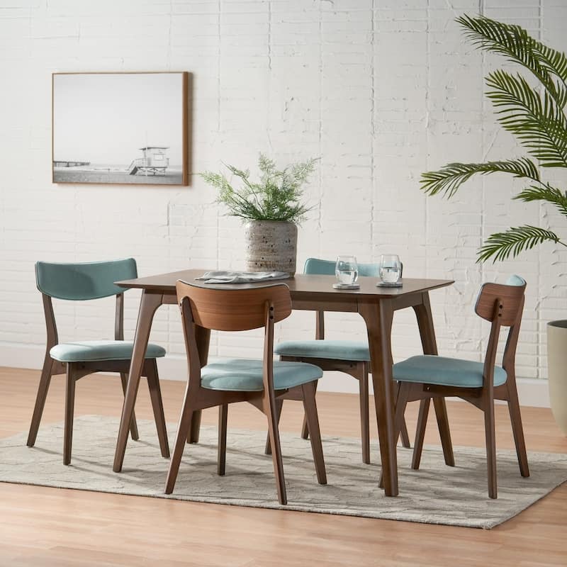 Megann Mid-Century 5-piece Wood Rectangle Dining Set by Christopher Knight Home - Natural Walnut + Mint
