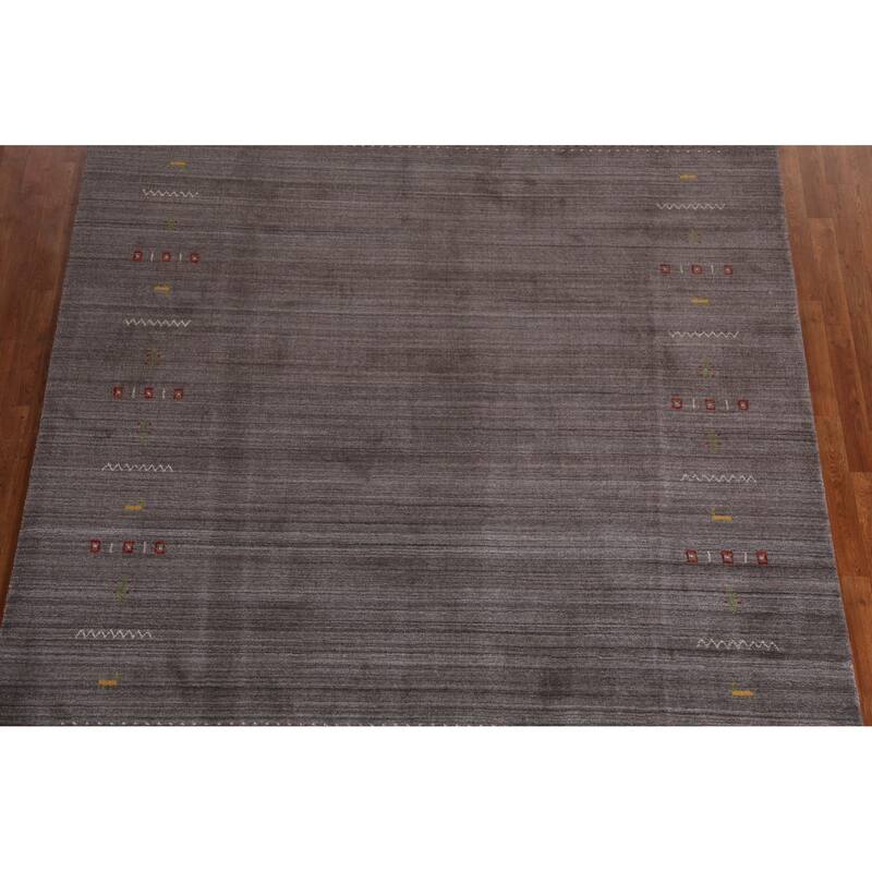 Hand Knotted Oriental 100% Wool Carpet Tribal Tribal Greys & Charcoal Gabbeh Area Rug - 9' 9'' X 8' 0''