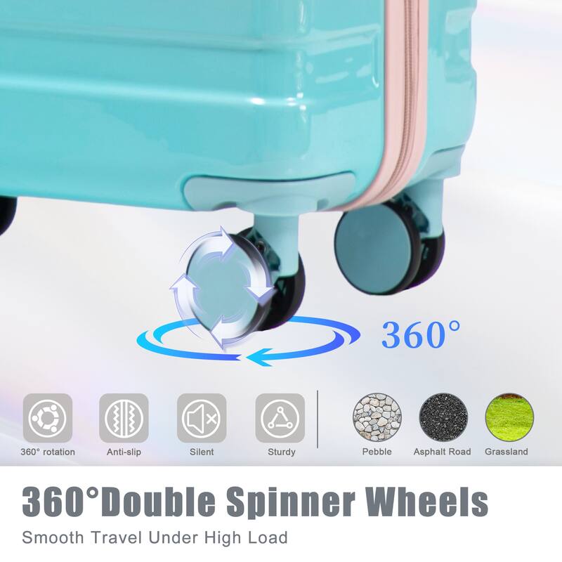 3-Piece, Modern Luggage Sets, Gradient Luggage with Combination Lock and 4 Swivel Wheels, for Boarding Travel, Blue+Pink