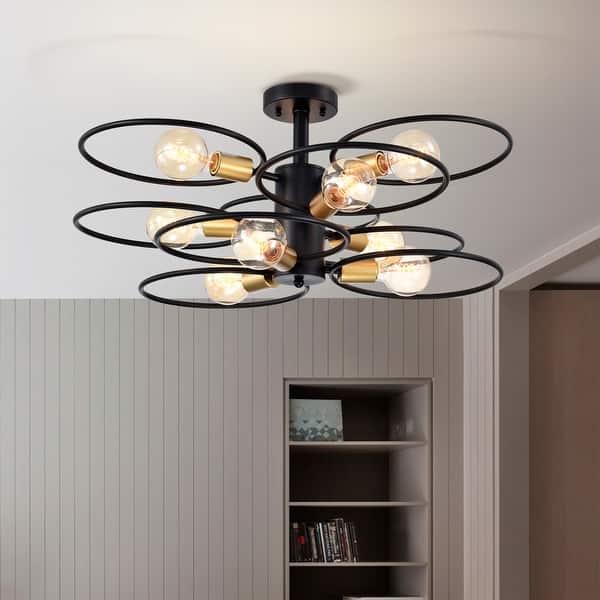 slide 2 of 11, Camilla Semi Flush Mount Ceiling Light Matte Black Finish 9-Light - N/A