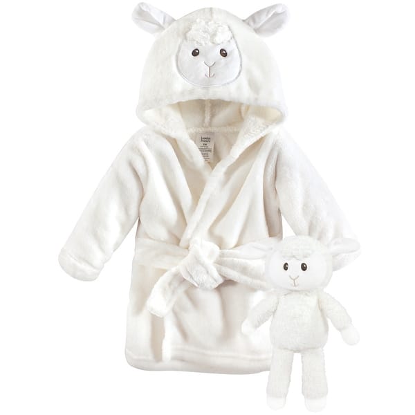 slide 1 of 1, Luvable Friends Bathrobe and Toy Plush Set, Lamb, 0-9 Months - Lamb - 0-9 Months 0-9 Months - Lamb