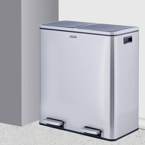 16 gal Deluxe 2 Compartment Stainless Steel Step Trash Can