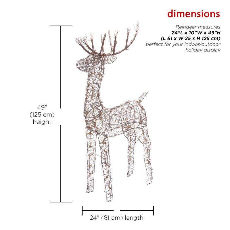 Alpine Corporation Standing Rattan Reindeer Decoration with White Halogen Lights