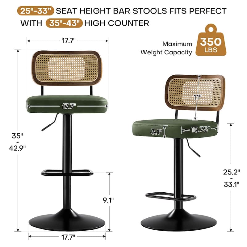 Adjustable Height Swivel Bar Stools with Back and Footrest - 17.7"W x 15.75"D x 35"-42.9"H