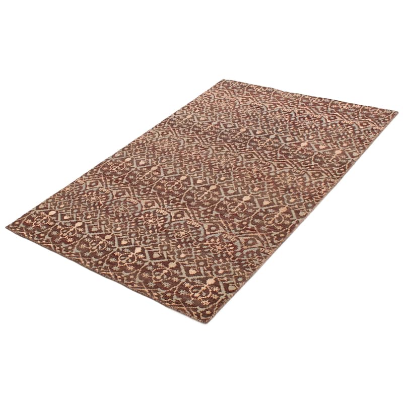 ECARPETGALLERY Hand-knotted Tangier Dark Brown Viscose, Wool Rug - 5'0 x 7'6