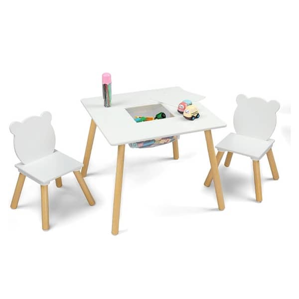 slide 2 of 14, Kids Table and 2 Chairs Set with Storage & Removable Tabletop Square Table with Panda Chairs
