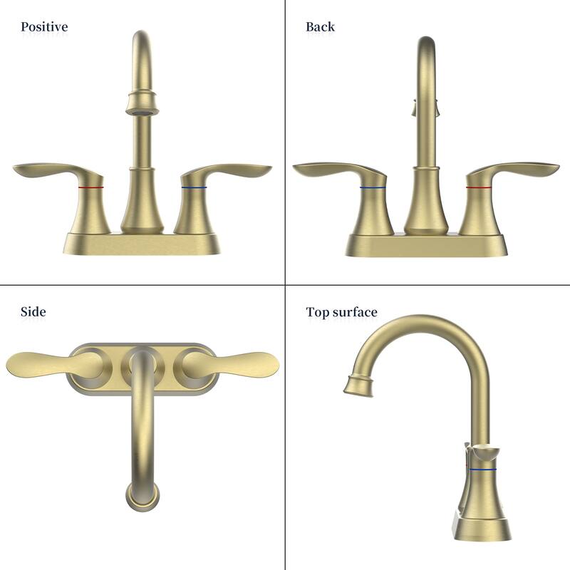 Bathroom Faucet with Pop up Drain & Supply Hoses 2-Handle 360 Degree High Arc Swivel Spout Centerset 4 Inch Vanity Sink Faucet