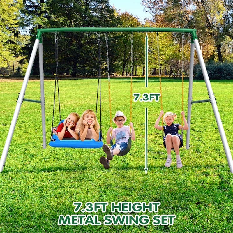 Hapfan 600lbs Heavy Duty Kids Metal Swing Set for Outdoor Backyard with 1 Platform Swing, 2 Belt Swings