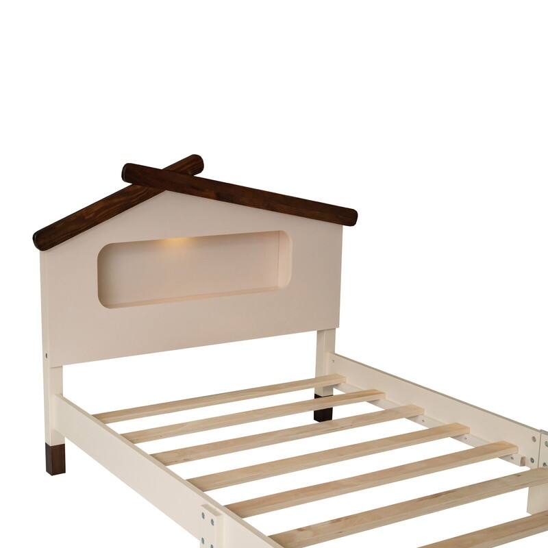 Houseshaped Wood Platform Bed with Motion Activated Night Lights Bed