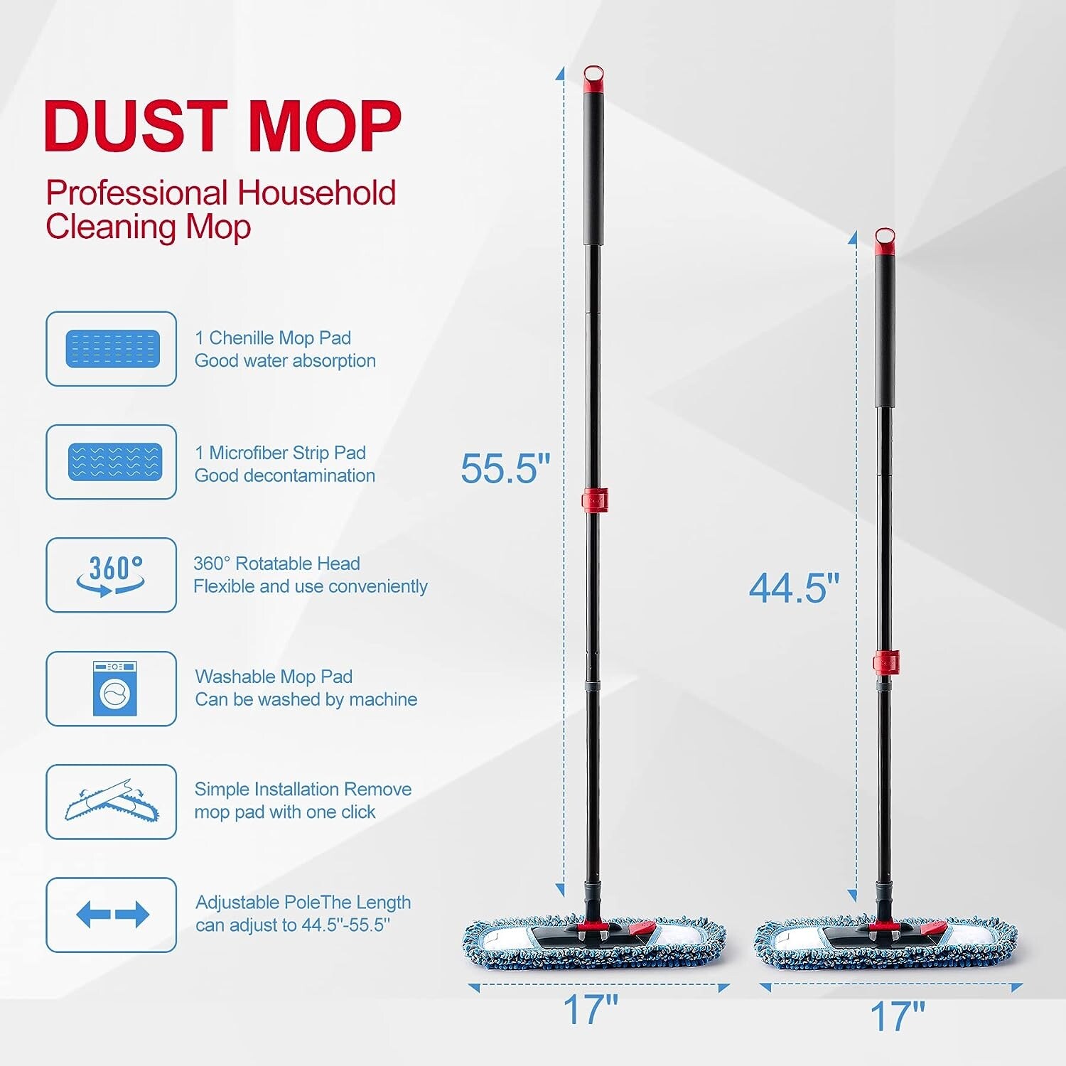 Dust Mop for Floor Cleaning Microfiber Professional Dry Wet Flat Mops
