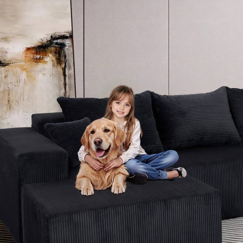 4-Piece L-Shaped Sectional Sofa, Recliner Sofa with Spacious Chaise Lounge Sofa, Sleeper Sofa with Movable Ottoman