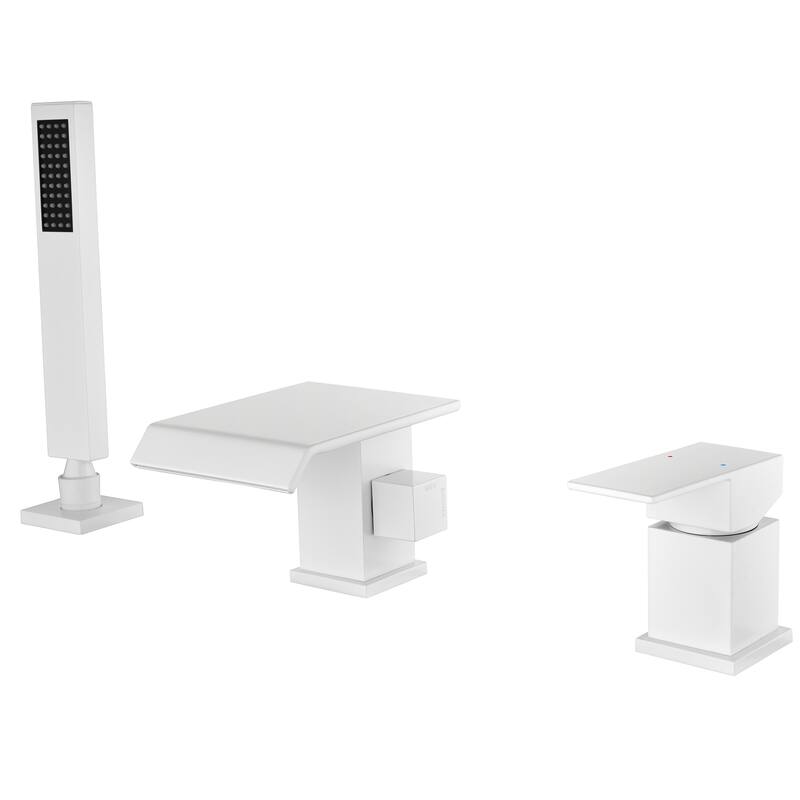 Solid Brass Waterfall Roman Tub Faucet with Hand Shower - White