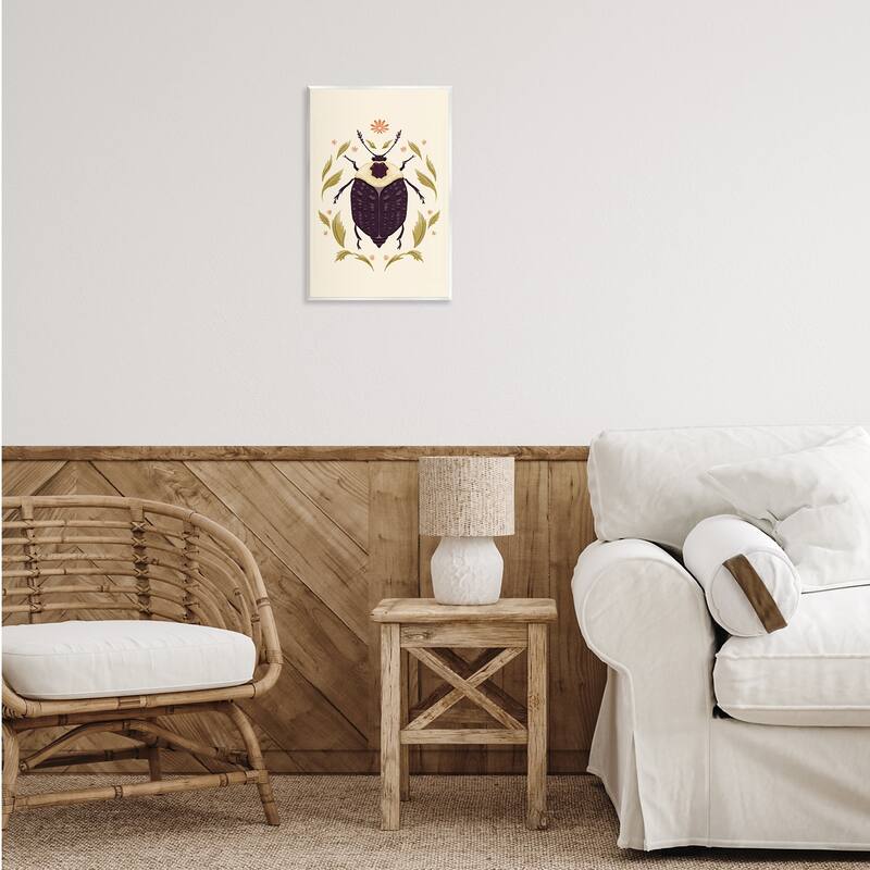 Stupell Black Beetle with Leaves Wall Plaque Art Design By Hannah Moren
