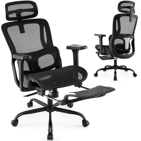 slide 2 of 6, Mesh Office Chair Ergonomic Desk Chair with Rotating Headrest Black