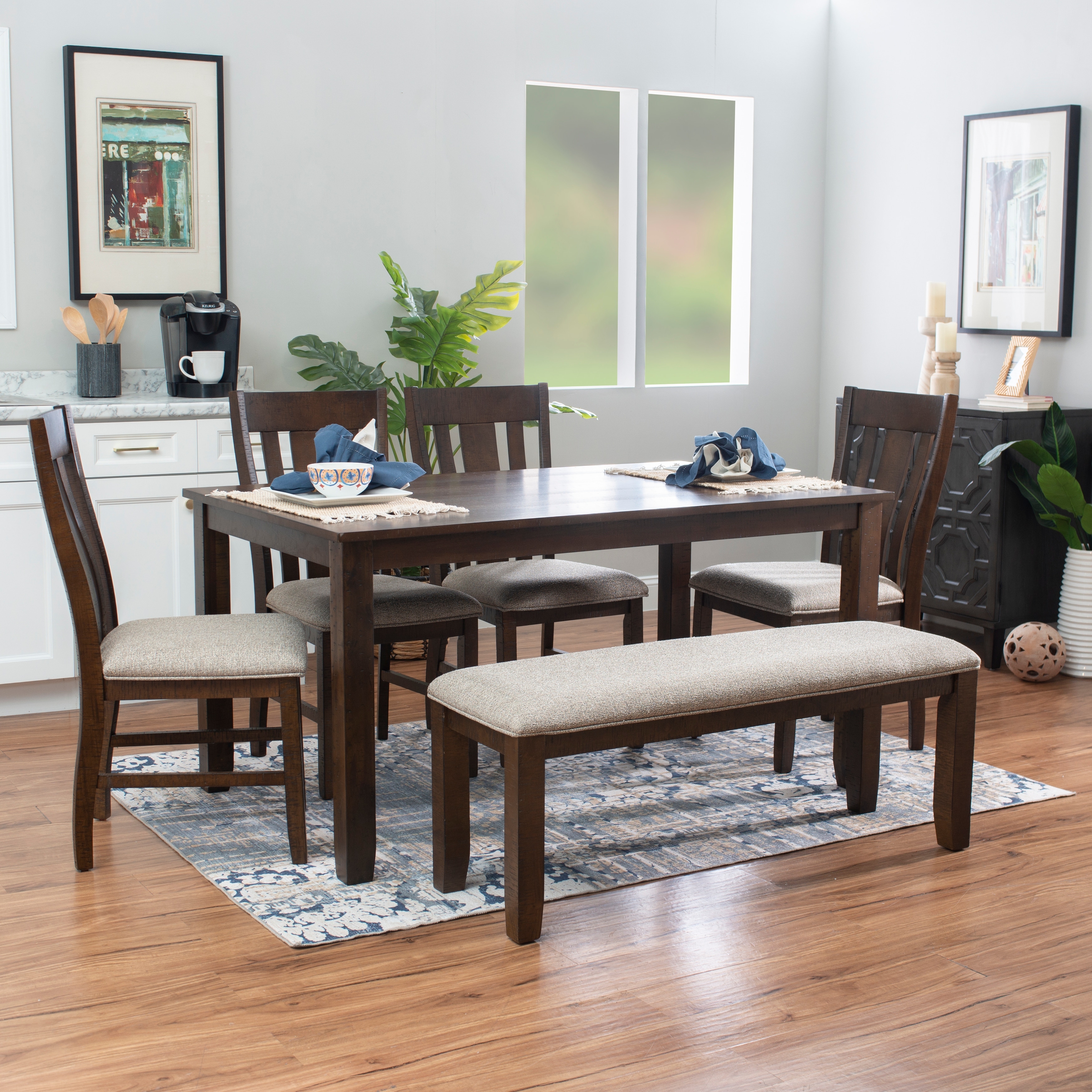 Linon Stokes Brown Wooden 6-Piece Dining Set