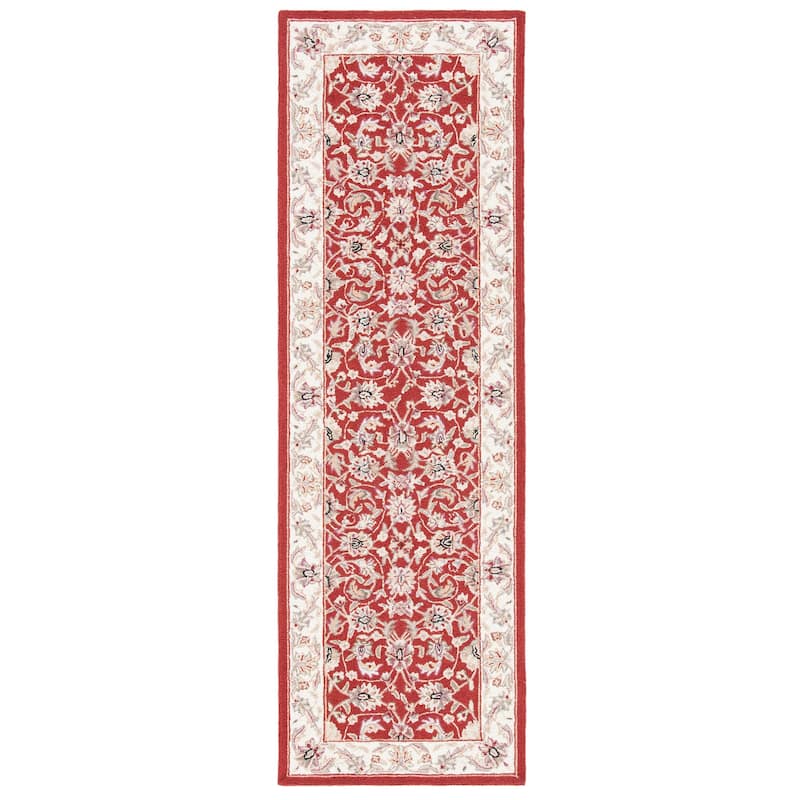 SAFAVIEH Handmade Chelsea Kolja French Country Wool Rug - 2'6" x 8' Runner - Burgundy/Ivory