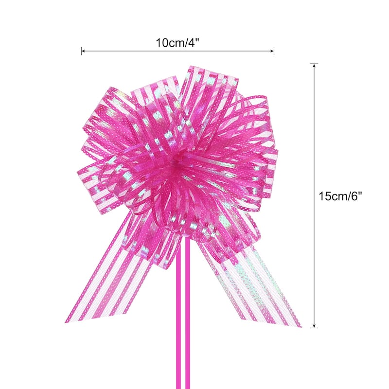 5pcs 6" Large Organza Pull Bow Chiffon Gift Wrapping Bows Ribbon - Rose Red - 4"