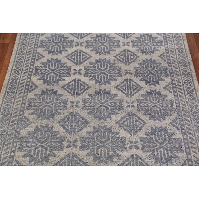 Modern Geometric Moroccan Indian Area Rug Hand-Knotted Wool Carpet - 4'11" x 7'11"