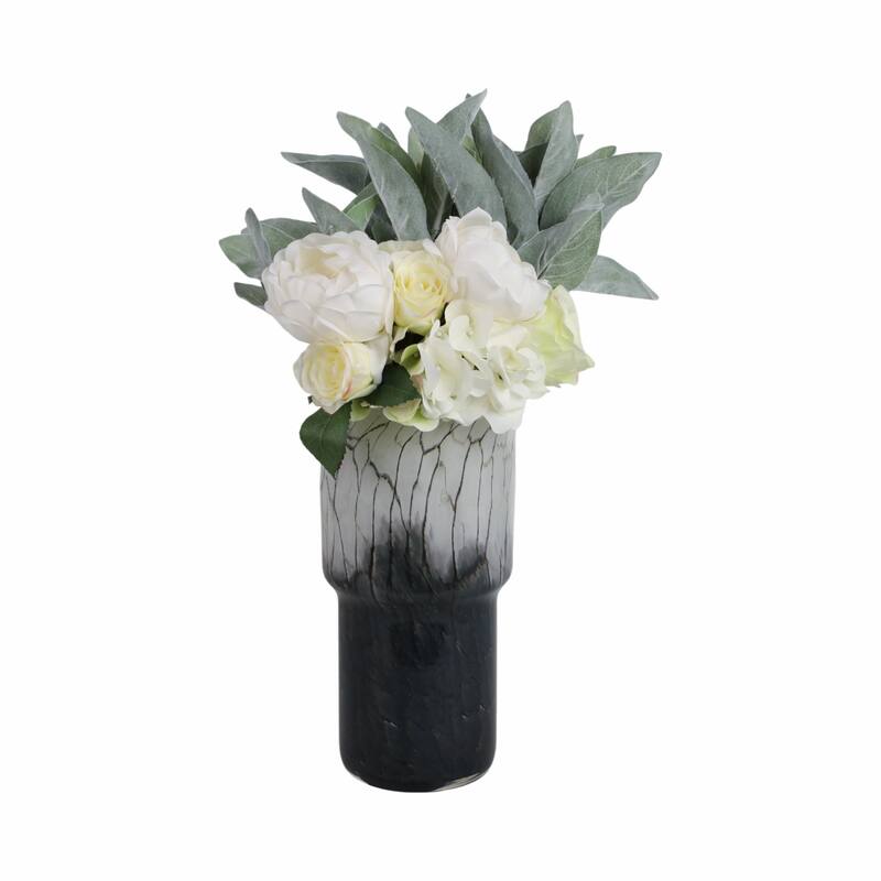 Decorative Vase Glass Cracked Pattern Design Modern Decor - 12" Black