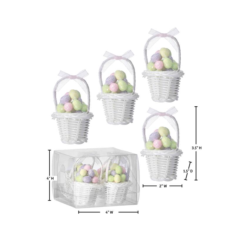 3" Easter Basket Ornament With Pastel Eggs Set of 2