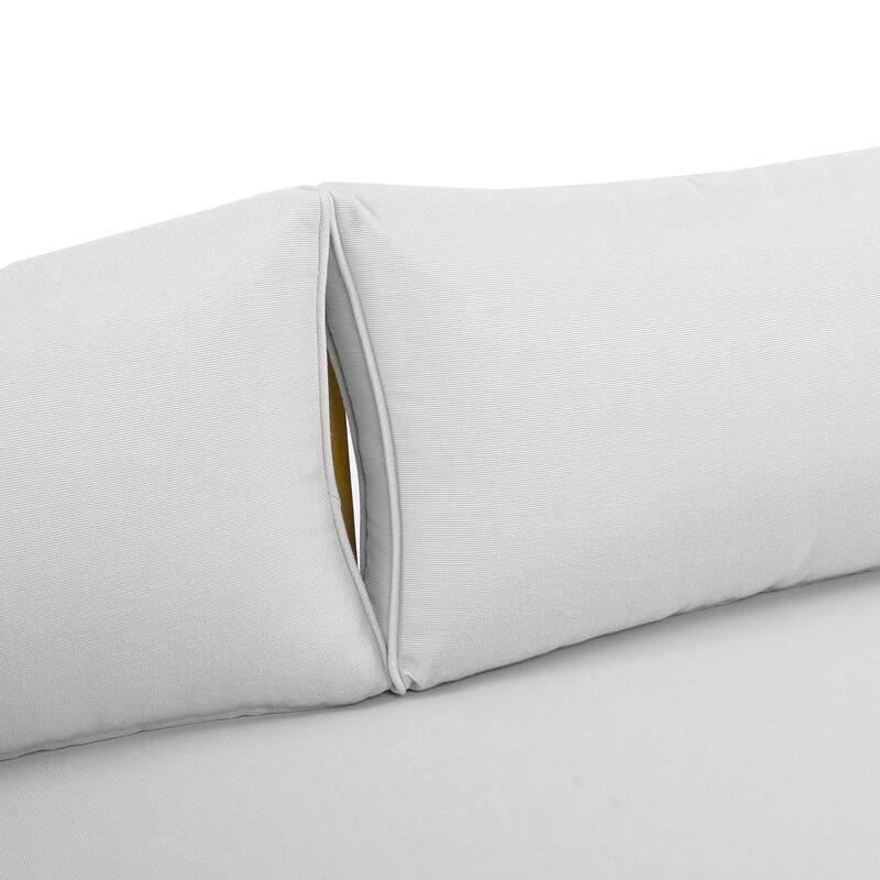 Acacia Wood Daybed with Rattan Arms Slat Paneling and Water Resistant Cushions