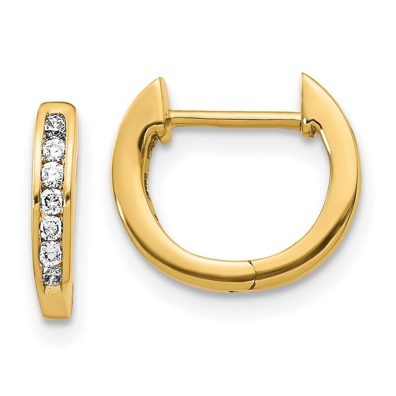 Curata 14k Gold Polished Diamond Hinged Hoop Earrings - 11x12mm Wide 1mm Thick