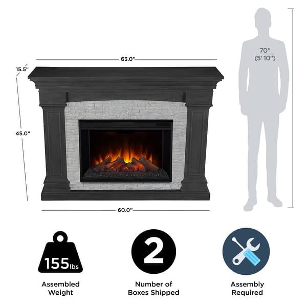 dimension image slide 0 of 5, Real Flame Deland Electric Grand Fireplace in White 63"