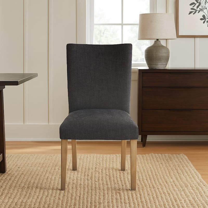 Zeus Dining Side Chair Set of 2, Black Fabric, Gray Tapered Legs