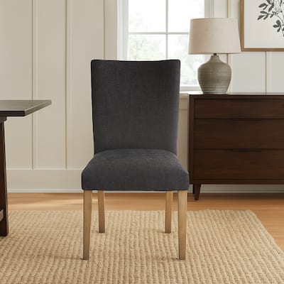 Zeus Dining Side Chair Set of 2, Black Fabric, Gray Tapered Legs