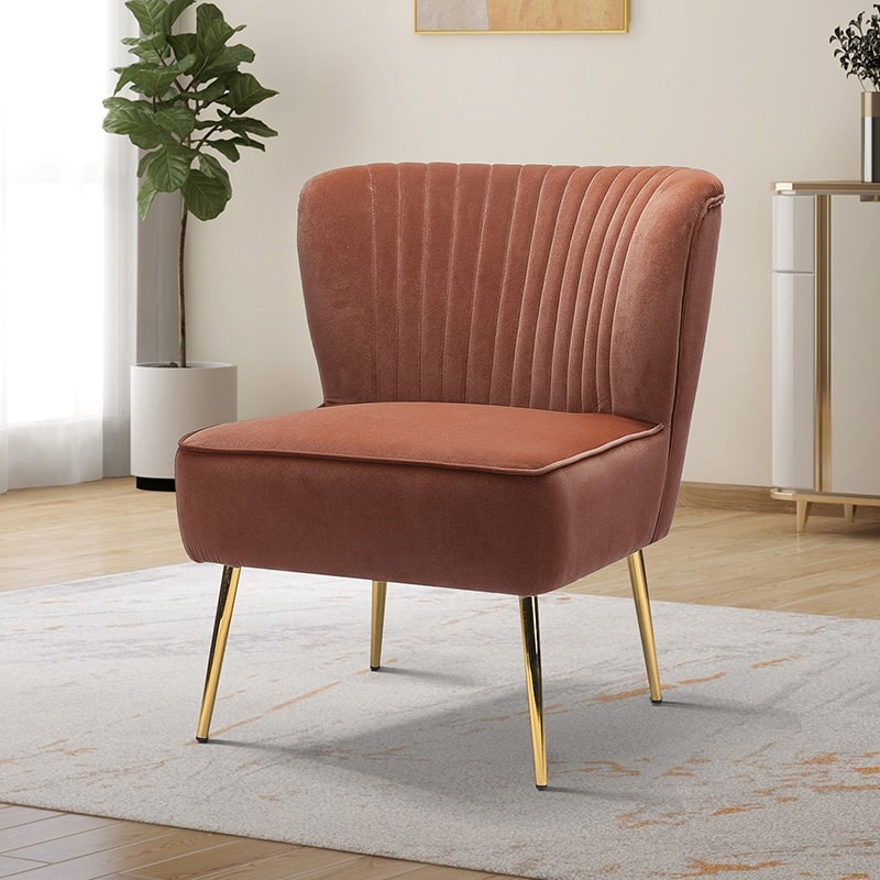 Monica 22''W Upholstered Modern Tufted Accent Side Chair with Gold Legs by HULALA HOME