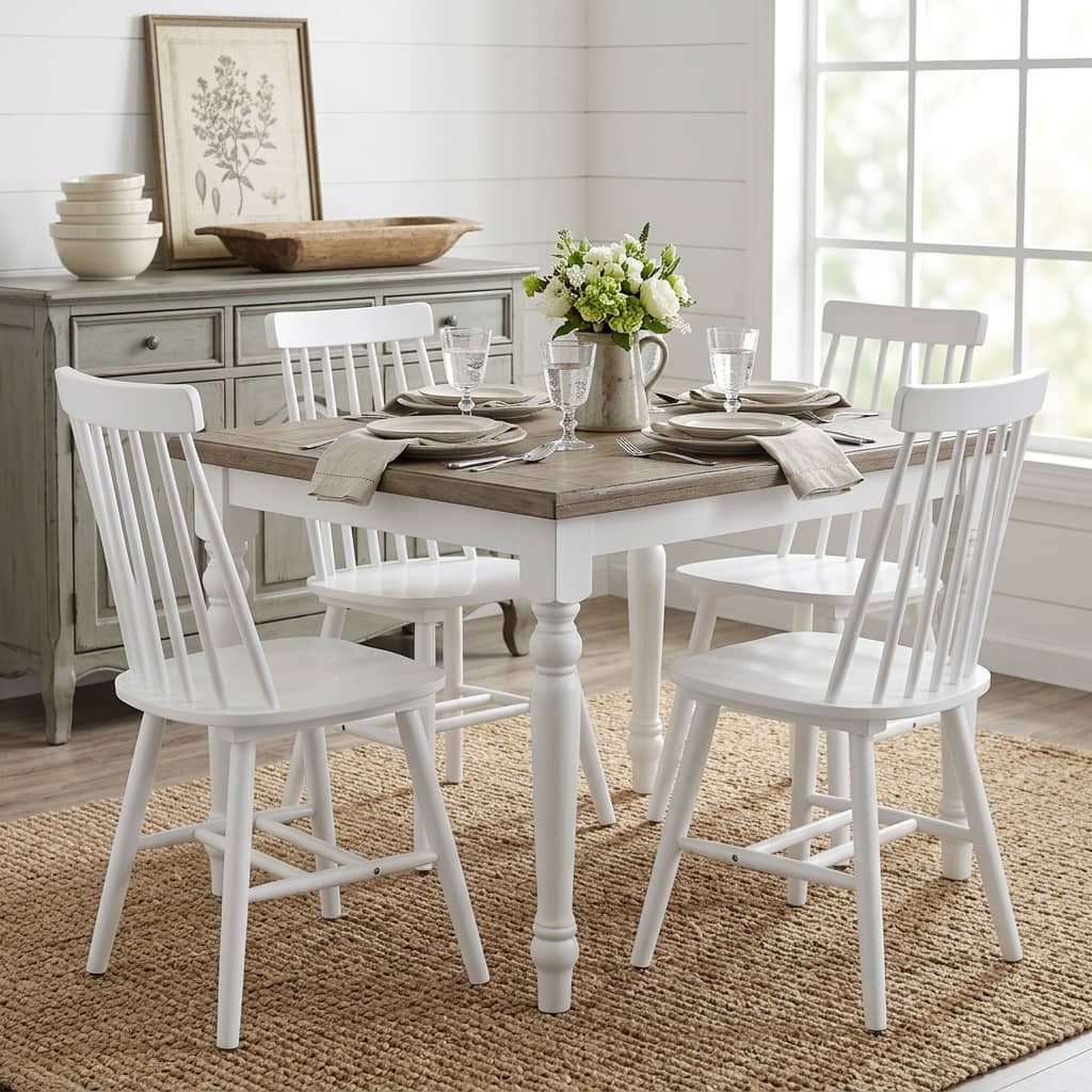 HomeRoots Set of Four White Solid Wood Windsor Back Dining Side Chairs - 17.50 in. x 36.00 in. x 18.00 in.