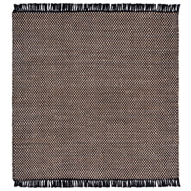 SAFAVIEH Handmade Montauk Hamide Cotton Rug - 6' Square - Natural/Black