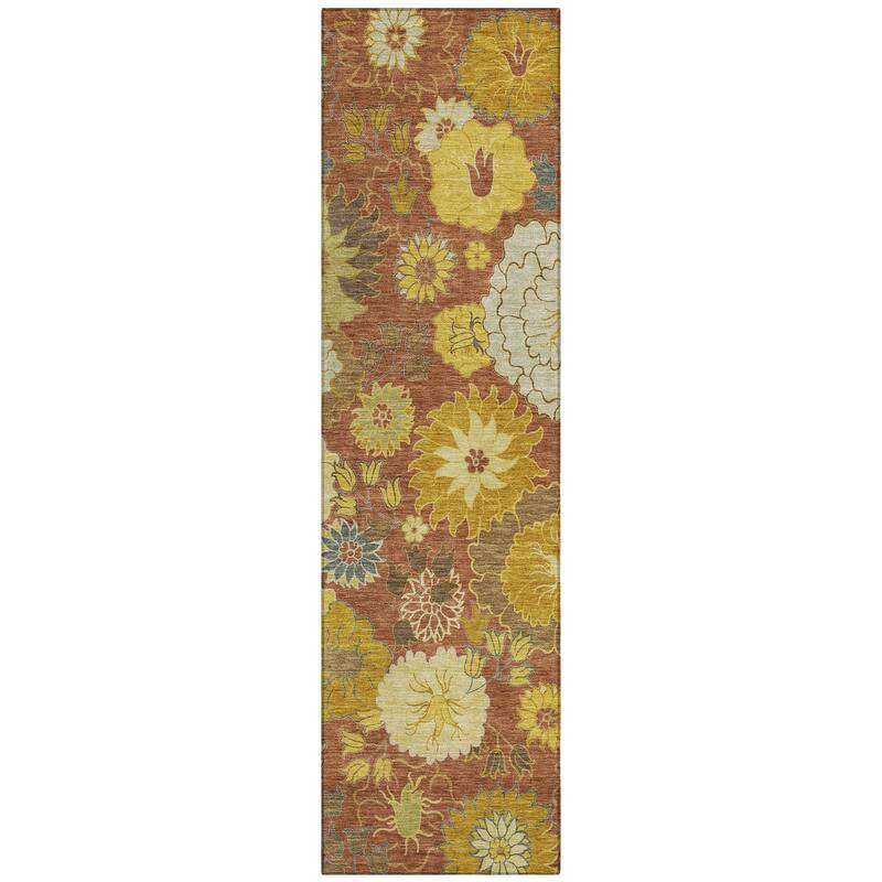 Machine Washable Indoor/ Outdoor Modern Floral Chantille Rug