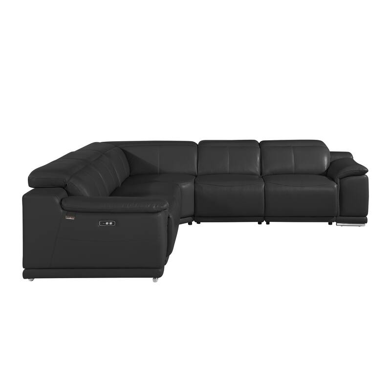 HomeRoots Black Italian Leather Modular L Shaped Five Piece Corner Sectional