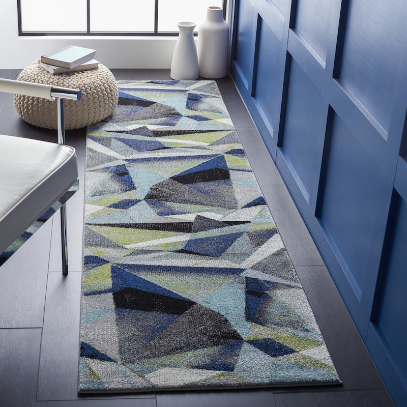 SAFAVIEH Porcello Akina Mid-Century Modern Abstract Rug - 2'3" x 6' Runner - Grey/Blue