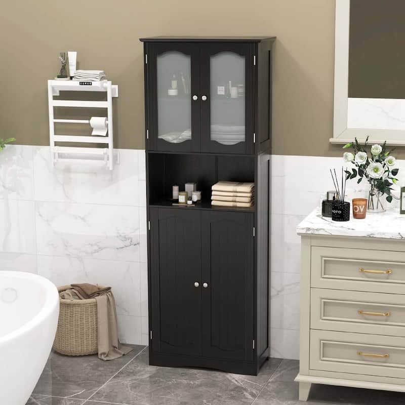 Costway 64.5" Tall Bathroom Cabinet with Tempered Glass Doors - See Details