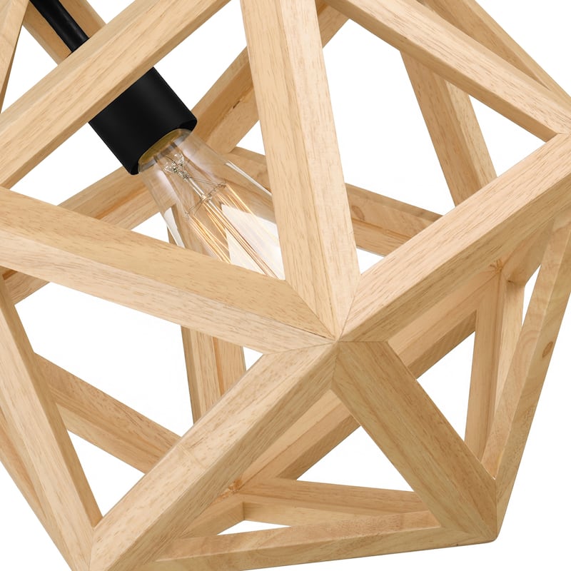 Lante 1 Light Pendant With Black & Wood Finish - Black/Wood