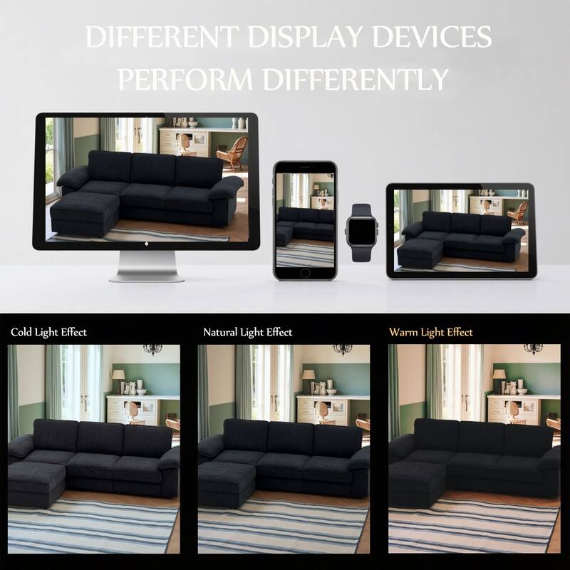 Upholstered L-Shaped Sectional Sofa Couch with Ottoman, Modern Fabric Deep Seat Sofa