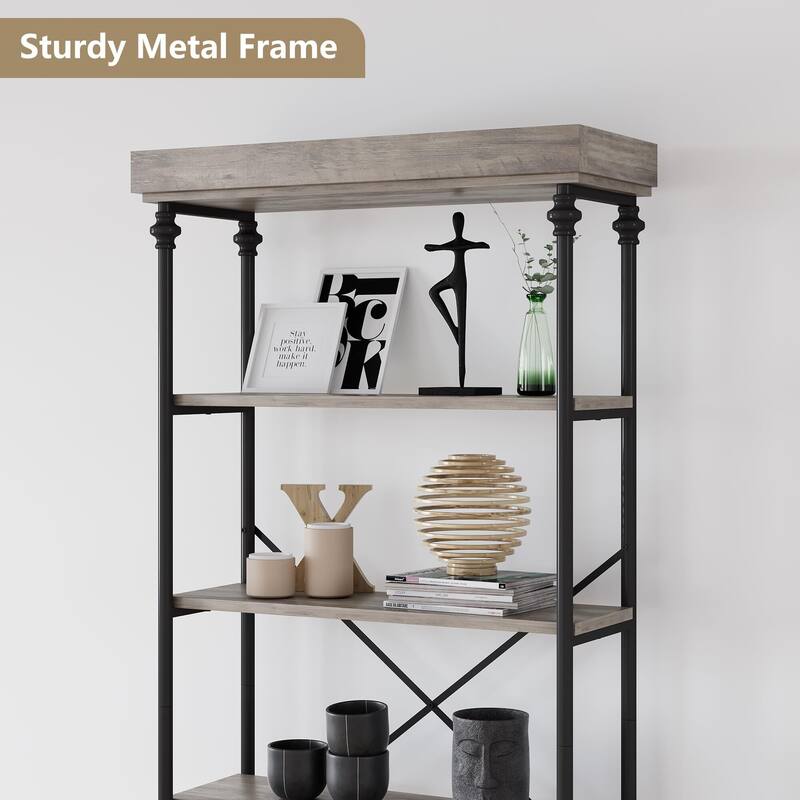 Bookshelf Industrial Bookcase Wooden Storage Open Rack Shelf with Metal Frame