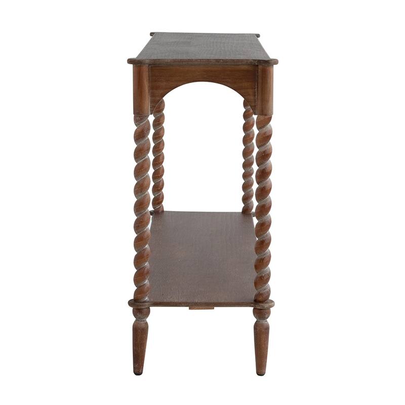 47x14x30" Rustic Brown Wood Console Table with Turned Spiral Legs and Lower Shelf