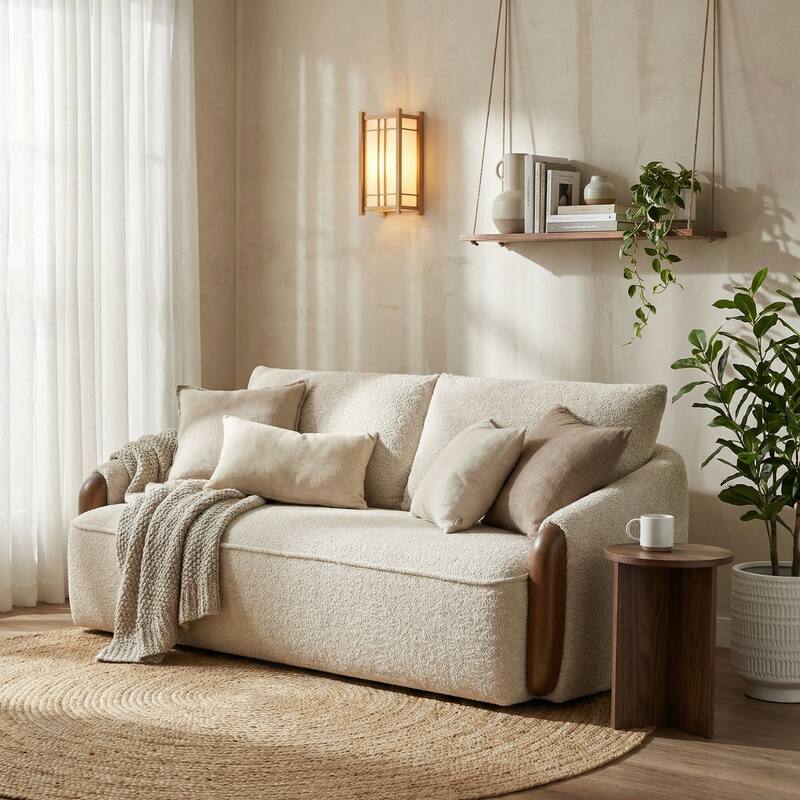 Christopher Knight Home - Curved 75" Boucle Upholstered Sofa with Solid Wood Frame - Sesame