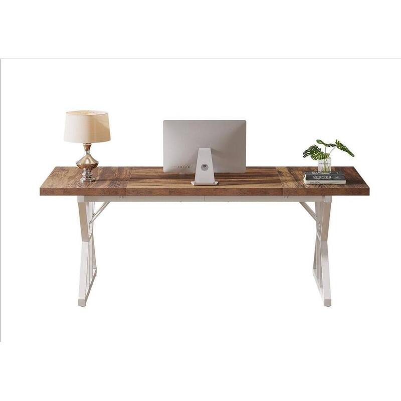 71" Dining Table for 6, Rustic Rectangular Kitchen Table with X-Trestle Metal Legs, Wood Top Dinner Table for Dining Room