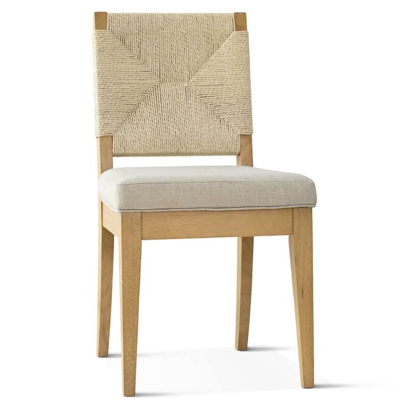 Woven Back Upholstered Seat Dining Chair with Wood Legs(Set of 4)