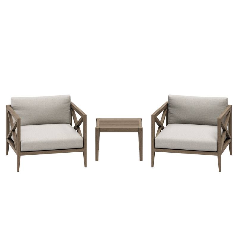 Northlake 3-Piece Outdoor Patio Teak Wood Furniture Set with Armchair and Side Table